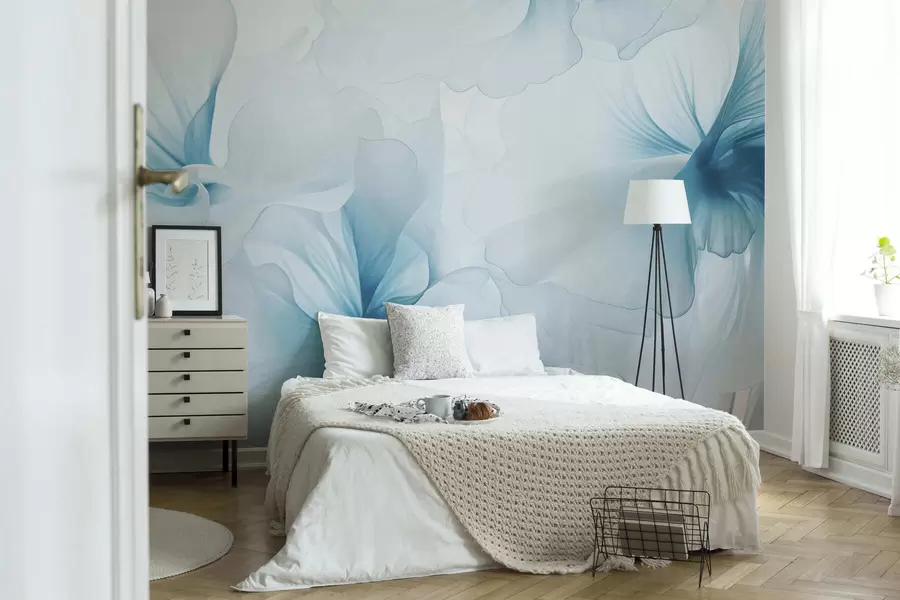 fototapet Flori delicate, cu petale vaporoase și translucide, în stil acuarelă, într-o compoziție florală elegantă w05360v2