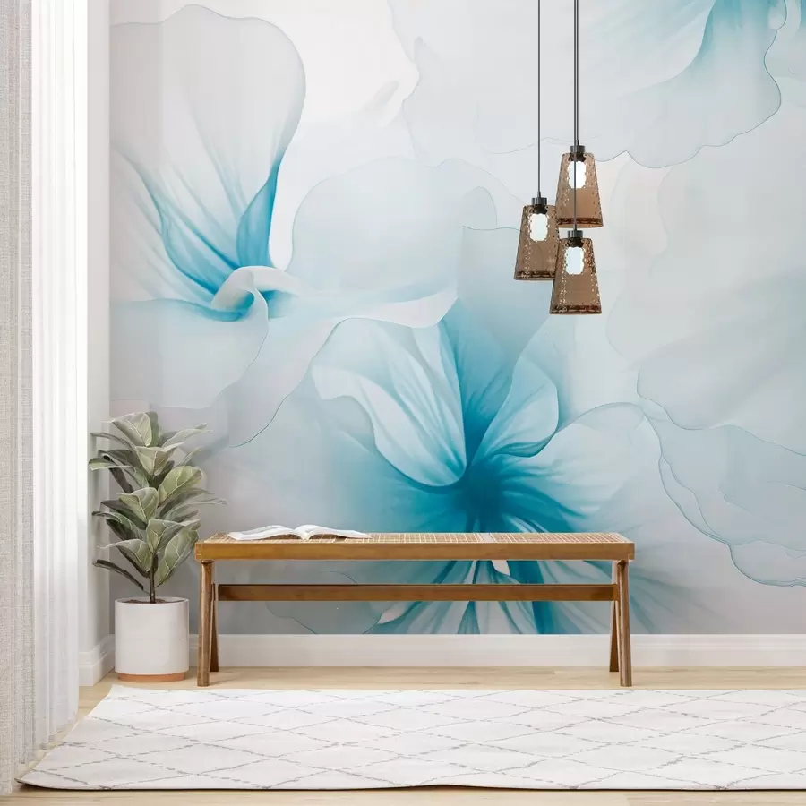 fototapet Flori delicate, cu petale vaporoase și translucide, în stil acuarelă, într-o compoziție florală elegantă w05360v2
