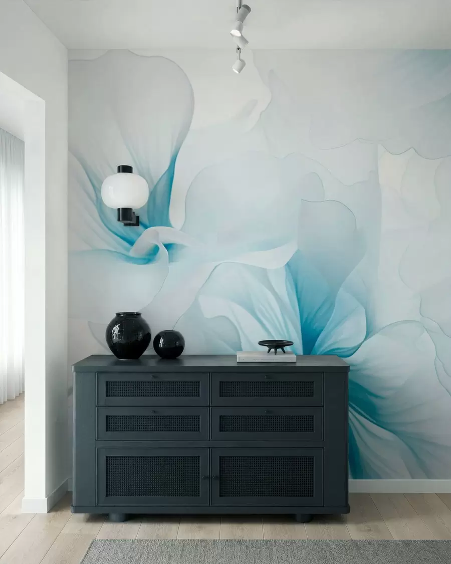 fototapet Flori delicate, cu petale vaporoase și translucide, în stil acuarelă, într-o compoziție florală elegantă w05360v2