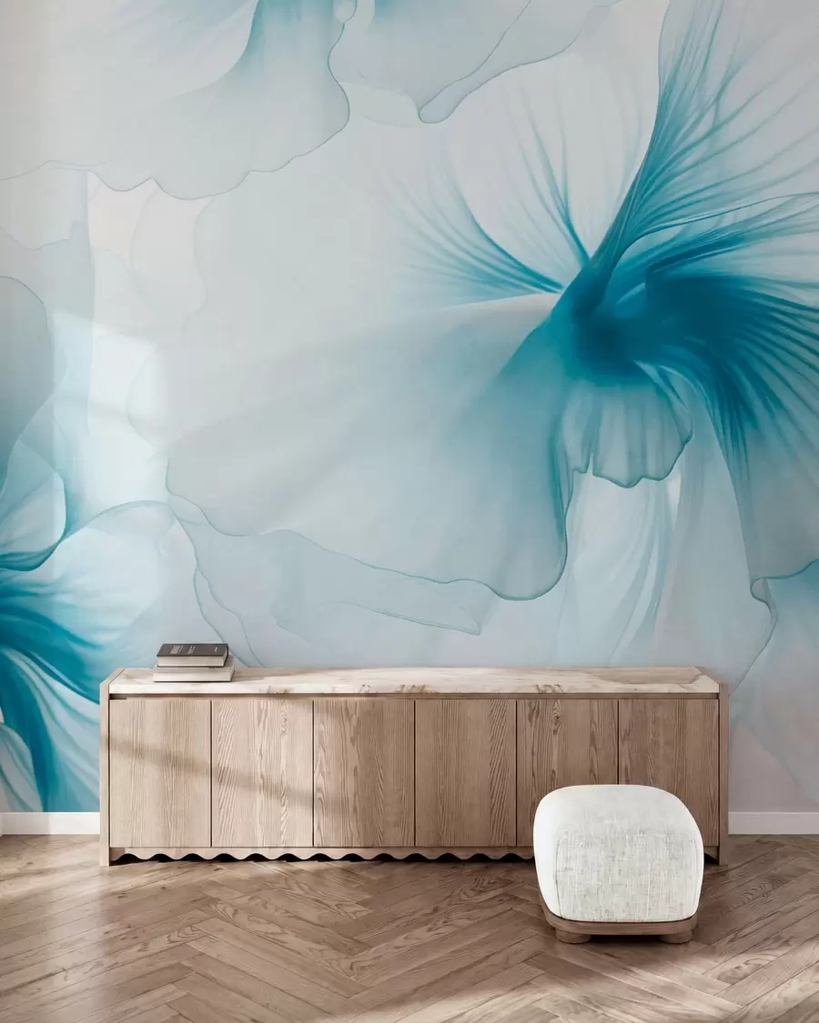 fototapet Flori delicate, cu petale vaporoase și translucide, în stil acuarelă, într-o compoziție florală elegantă w05360v2