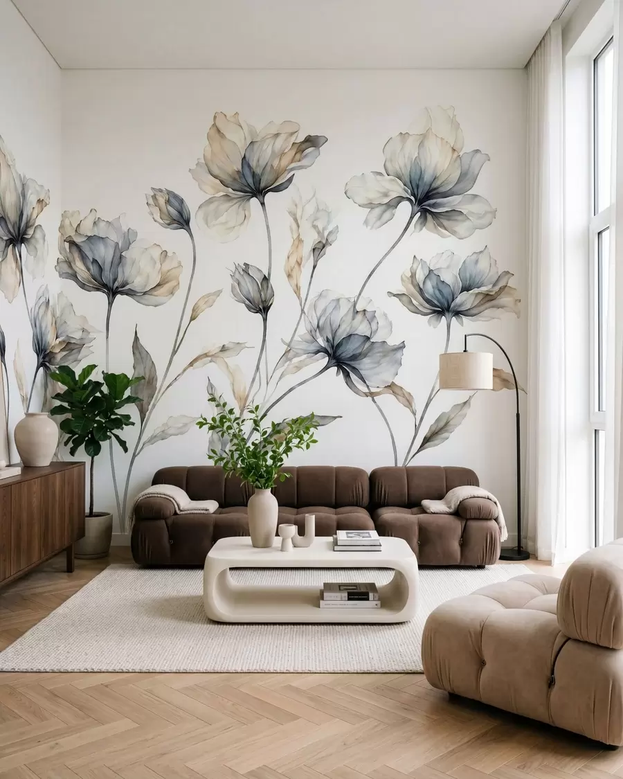 fototapet Flori elegante și aerisite, cu petale translucide dispuse în straturi, pe tulpini lungi și delicate w05579