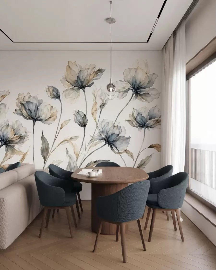 fototapet Flori elegante și aerisite, cu petale translucide dispuse în straturi, pe tulpini lungi și delicate w05579