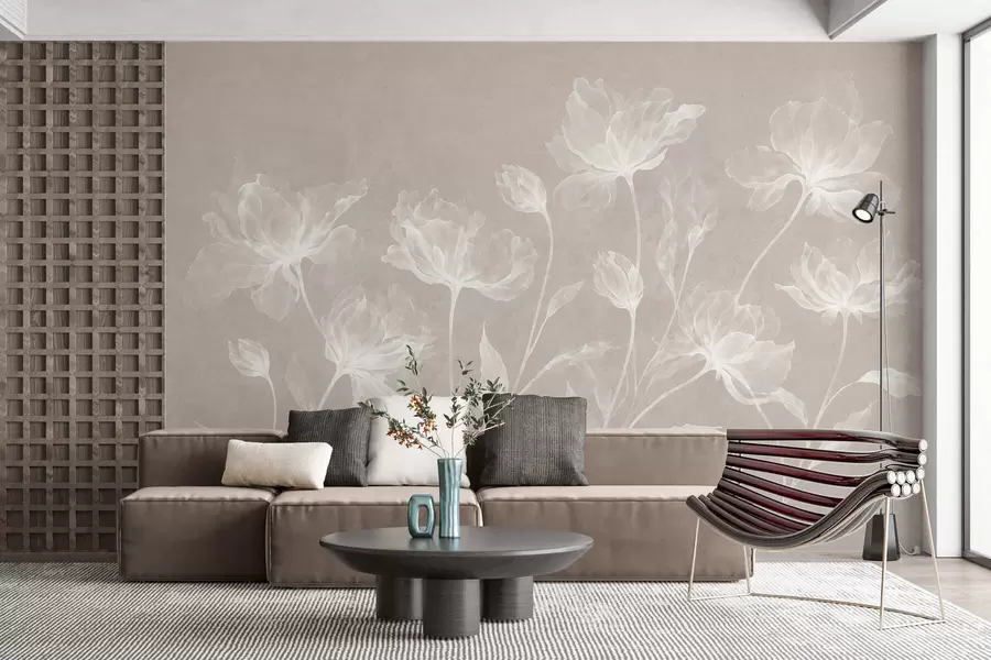 fototapet Flori elegante și aerisite, cu petale translucide dispuse în straturi, pe tulpini lungi și delicate w05579v1