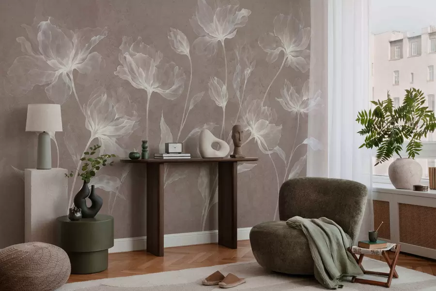 fototapet Flori elegante și aerisite, cu petale translucide dispuse în straturi, pe tulpini lungi și delicate w05579v3