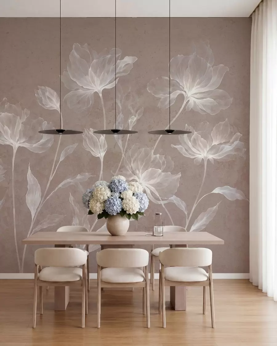 fototapet Flori elegante și aerisite, cu petale translucide dispuse în straturi, pe tulpini lungi și delicate w05579v3