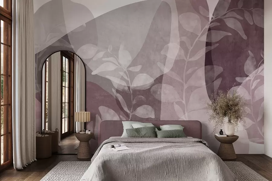 fototapet Forme abstracte în nuanțe discrete se suprapun cu elemente botanice transparente și opere de artă cu textură w09865v1