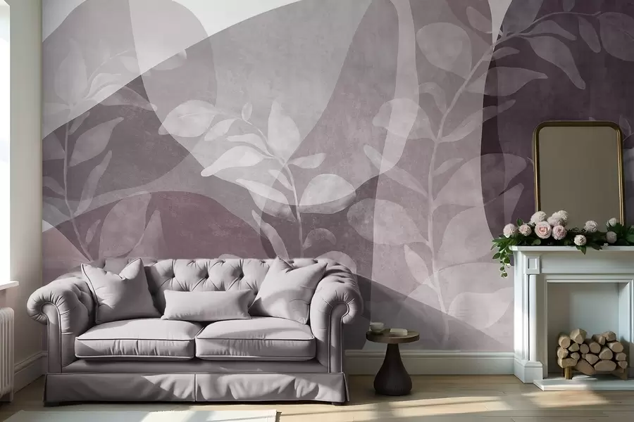 fototapet Forme abstracte în nuanțe discrete se suprapun cu elemente botanice transparente și opere de artă cu textură w09865v1