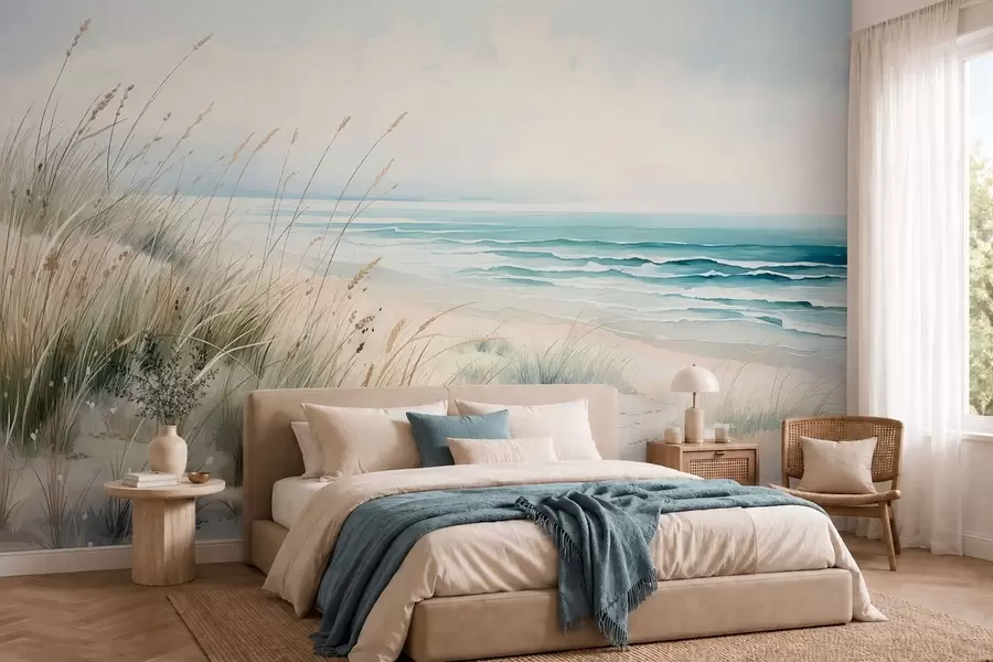 fototapet Plajă cu nisip, valuri și dune w05537