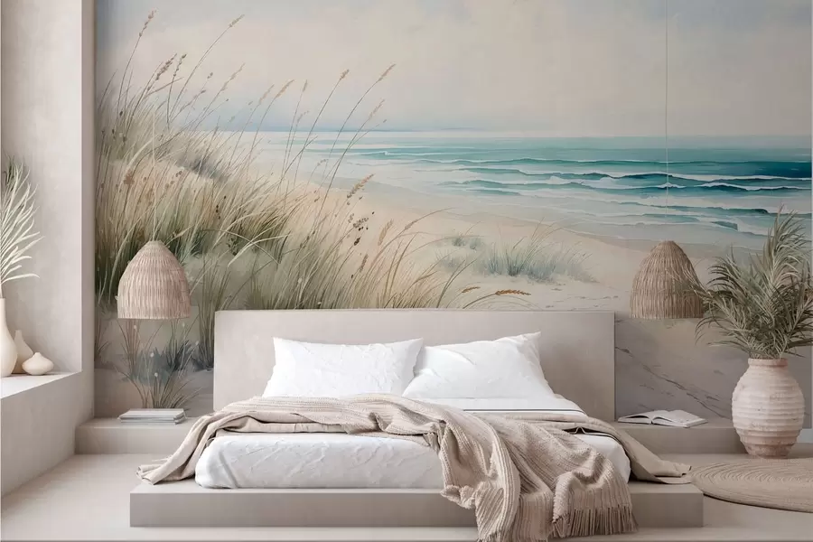 fototapet Plajă cu nisip, valuri și dune w05537
