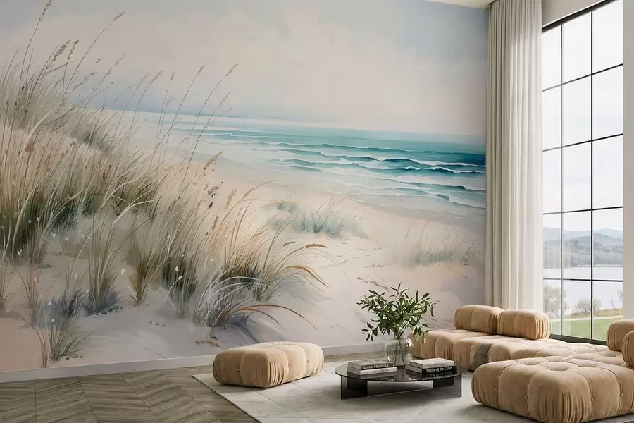 fototapet Plajă cu nisip, valuri și dune w05537