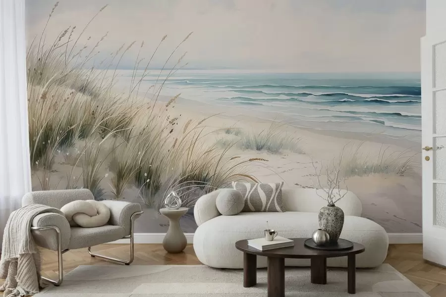 fototapet Plajă cu nisip, valuri și dune w05537