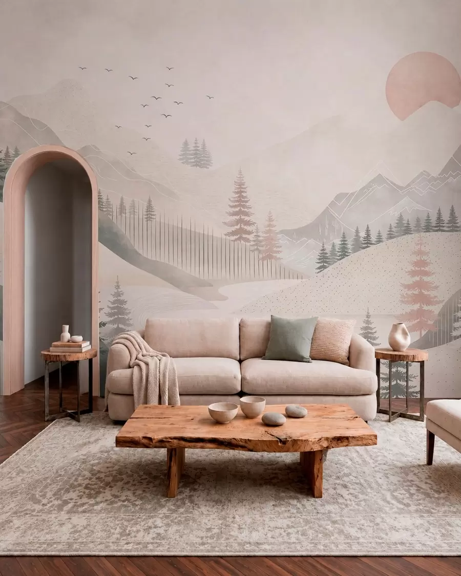 fototapet Peisaj montan minimalist cu pini w05626