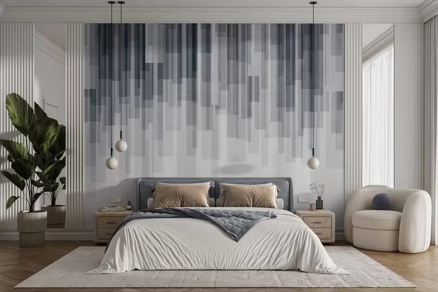 fototapet Dreptunghiuri verticale texturate, cu transparență variabilă și nuanțe de albastru, artă abstractă w09889v2