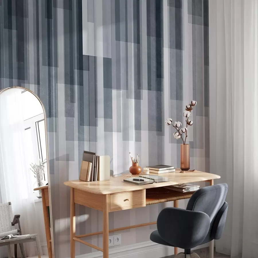 fototapet Dreptunghiuri verticale texturate, cu transparență variabilă și nuanțe de albastru, artă abstractă w09889v2