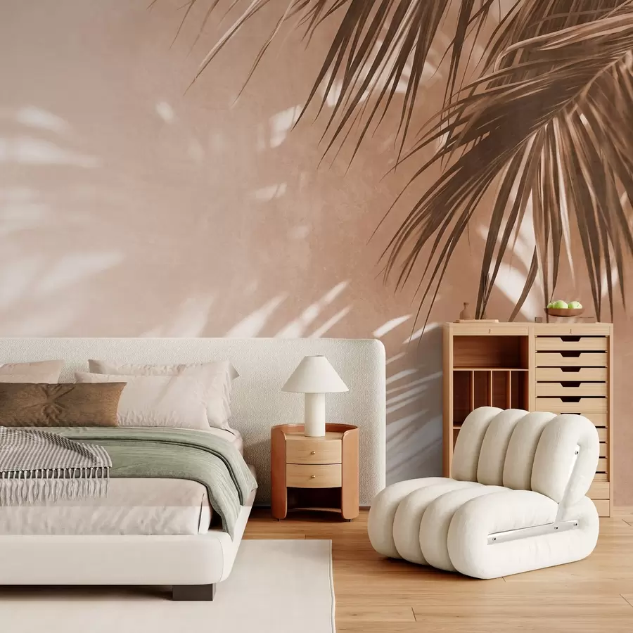fototapet Frunze de palmier cu textură și umbre, o atmosferă tropicală, minimalism w09890