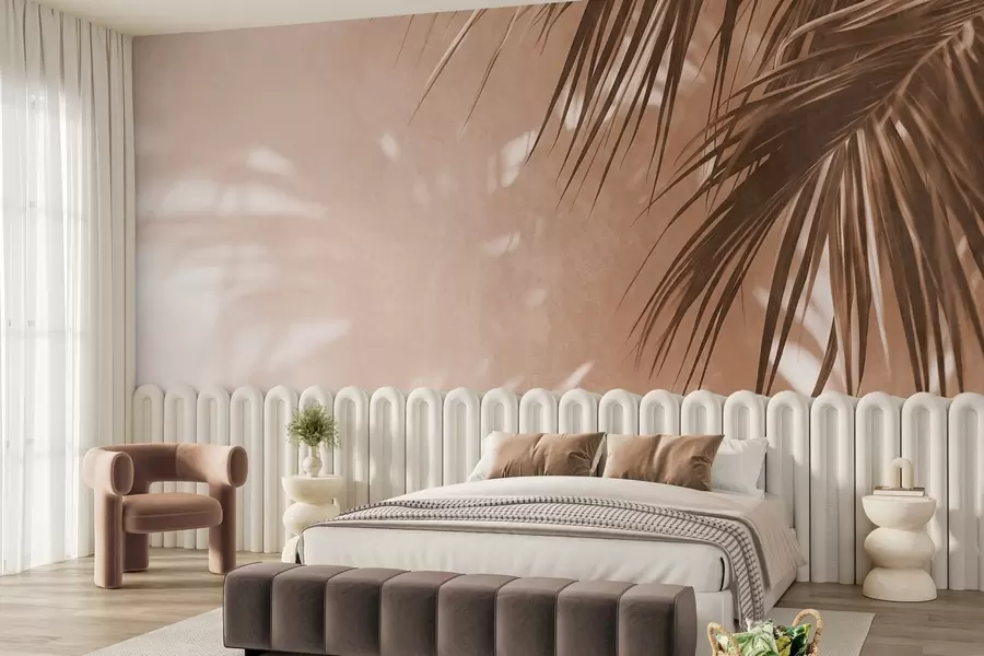 fototapet Frunze de palmier cu textură și umbre, o atmosferă tropicală, minimalism w09890