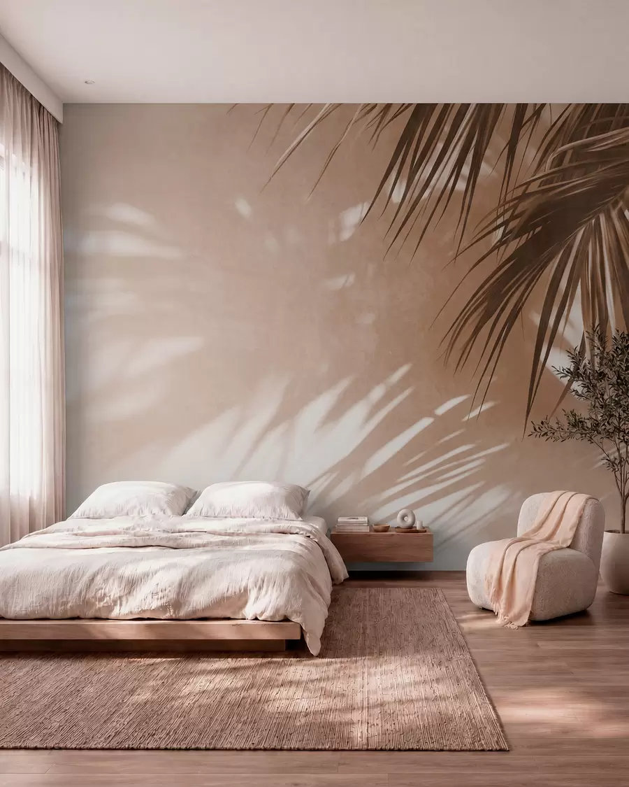 fototapet Frunze de palmier cu textură și umbre, o atmosferă tropicală, minimalism w09890