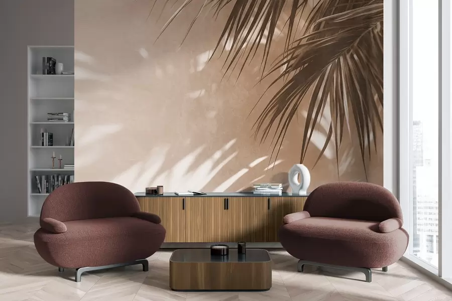 fototapet Frunze de palmier cu textură și umbre, o atmosferă tropicală, minimalism w09890
