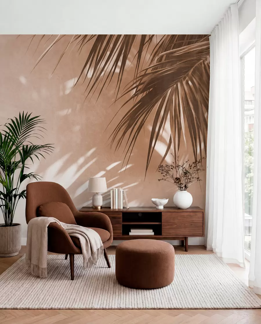 fototapet Frunze de palmier cu textură și umbre, o atmosferă tropicală, minimalism w09890