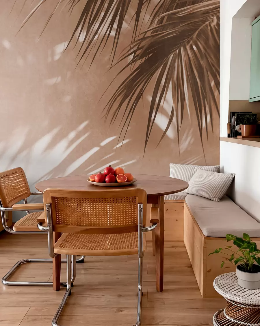fototapet Frunze de palmier cu textură și umbre, o atmosferă tropicală, minimalism w09890