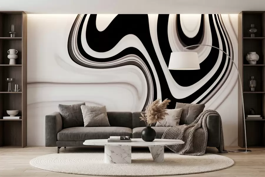 fototapet Fototapet abstract cu valuri curgătoare alb-negru, într-un stil modern minimalist w09877