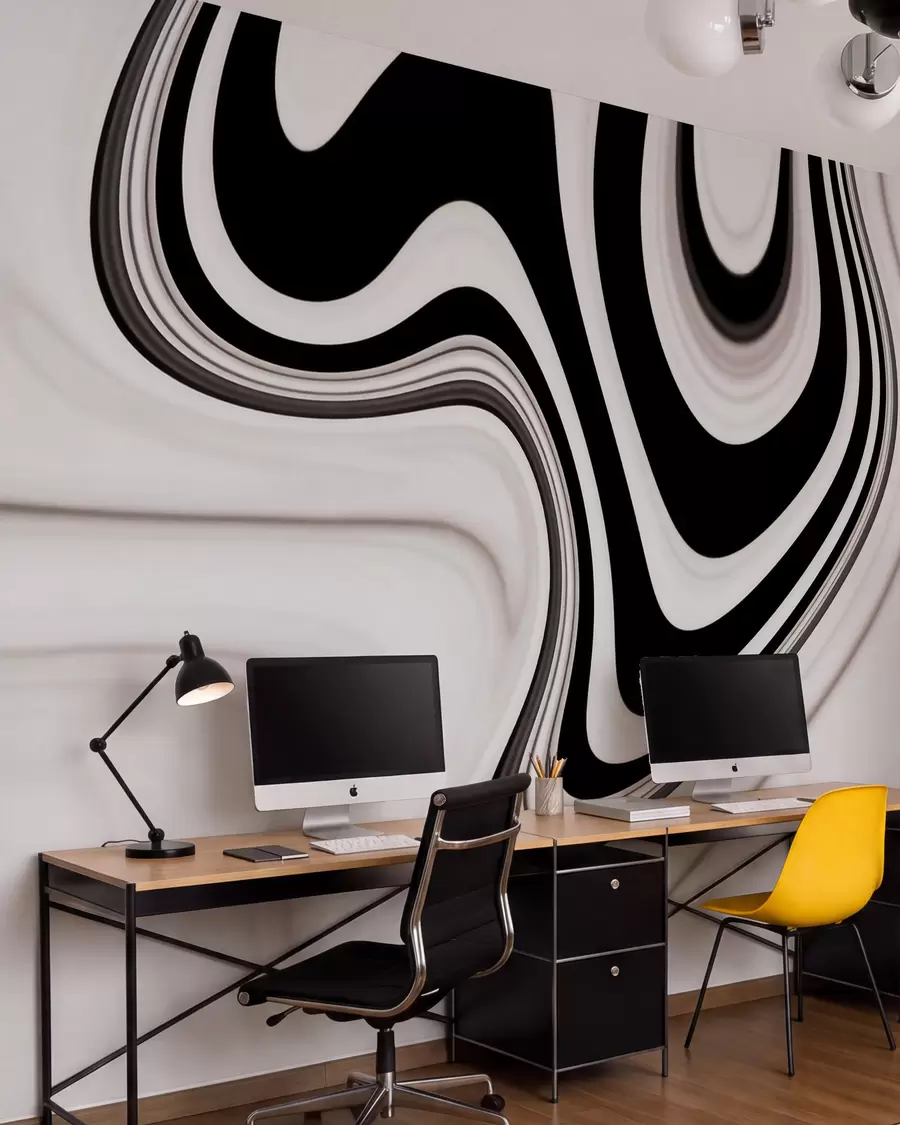 fototapet Fototapet abstract cu valuri curgătoare alb-negru, într-un stil modern minimalist w09877
