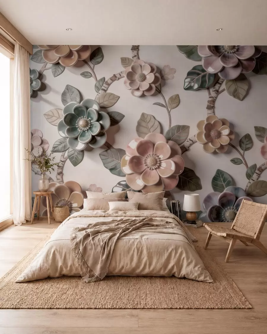 fototapet Flori ceramice tridimensionale într-o paletă de culori pastelate delicate w09887