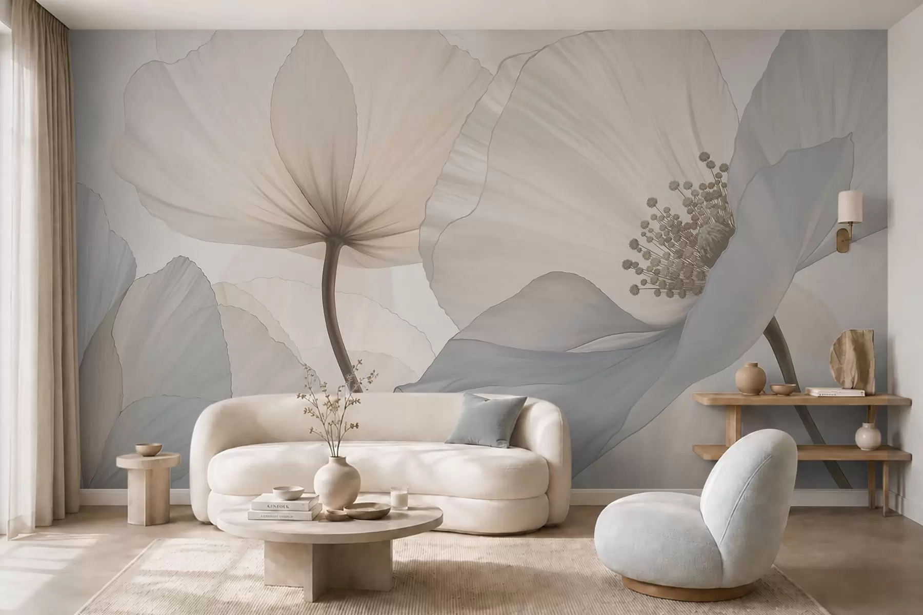 fototapet Flori mari și delicate, în nuanțe pastelate deschise w05692