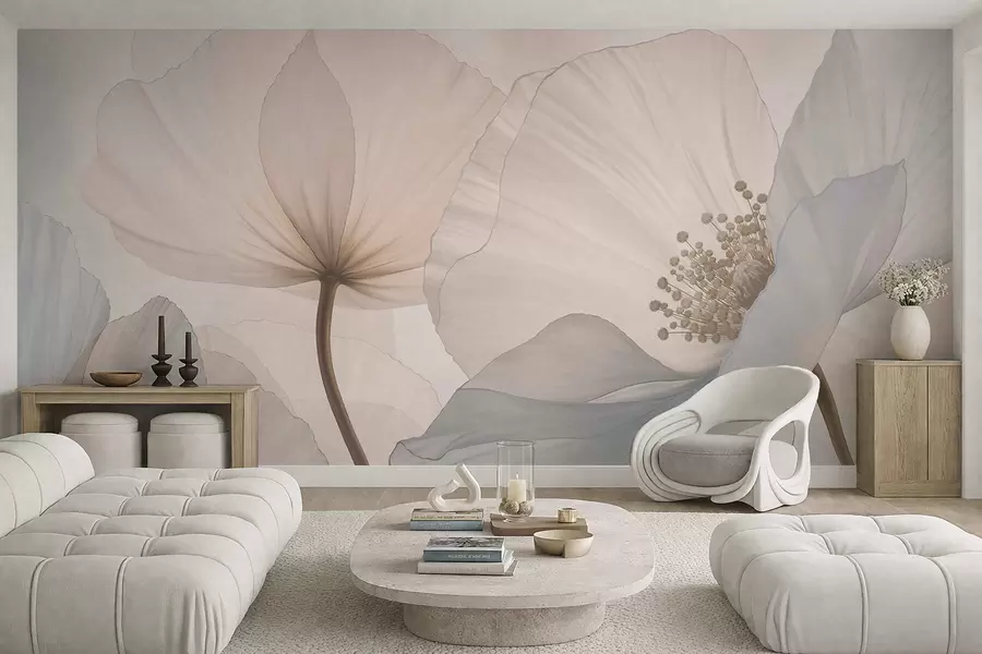 fototapet Flori mari și delicate, în nuanțe pastelate deschise w05692