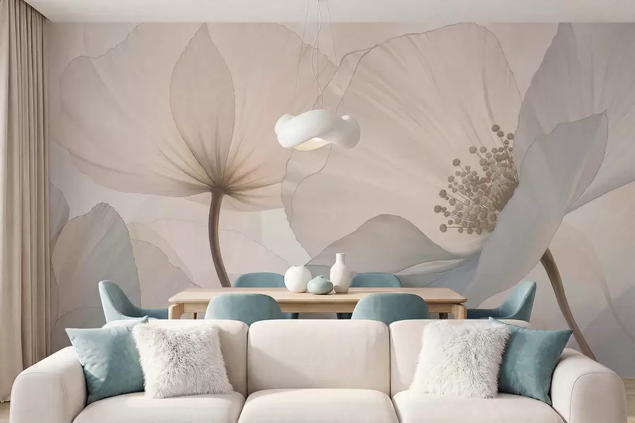 fototapet Flori mari și delicate, în nuanțe pastelate deschise w05692