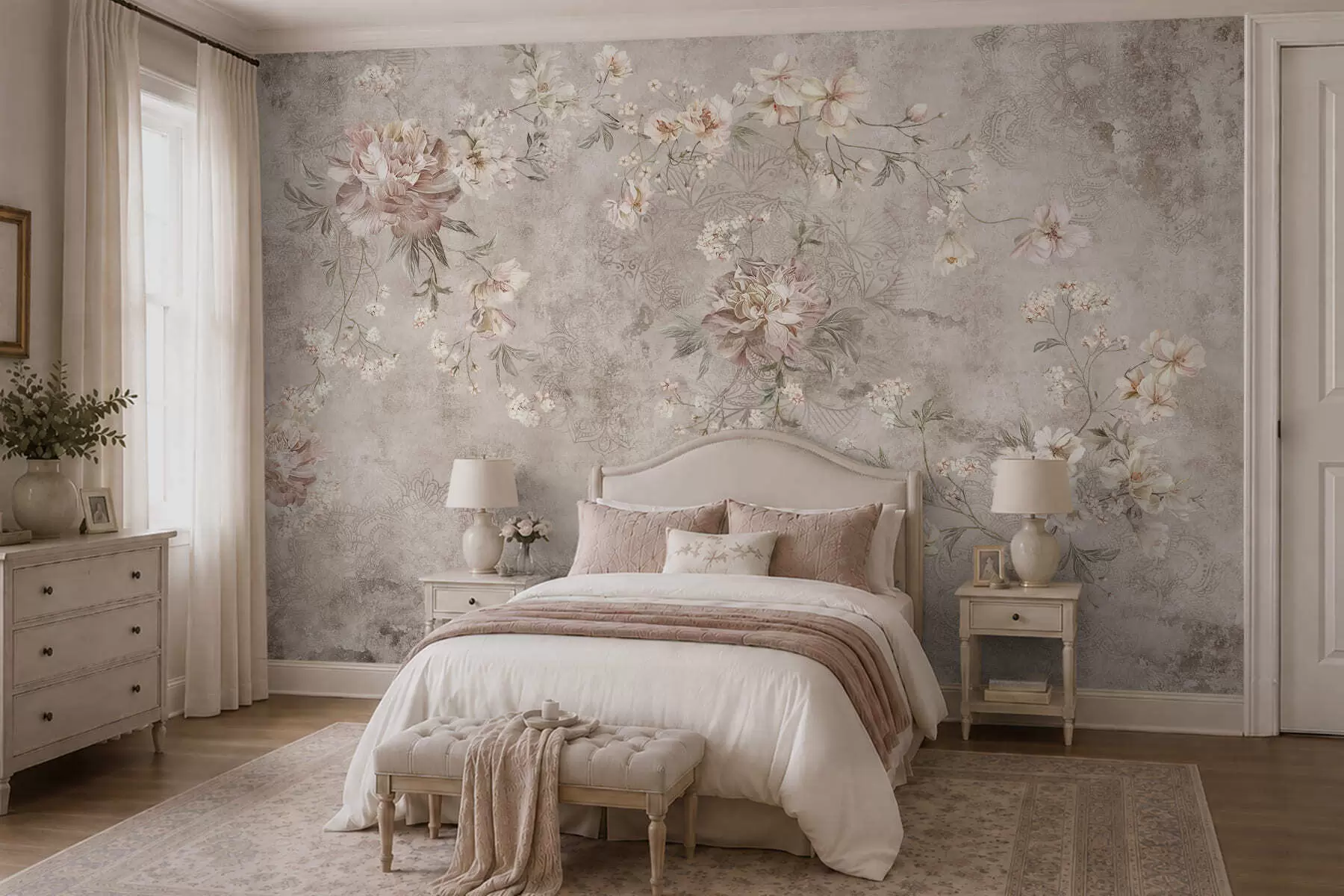 fototapet Ornament floral pe un fundal deschis, cu textură w05698