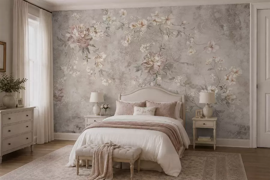 fototapet Ornament floral pe un fundal deschis, cu textură w05698