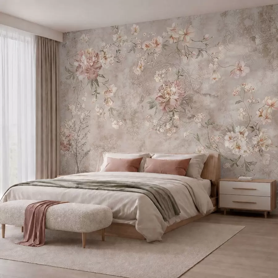 fototapet Ornament floral pe un fundal deschis, cu textură w05698