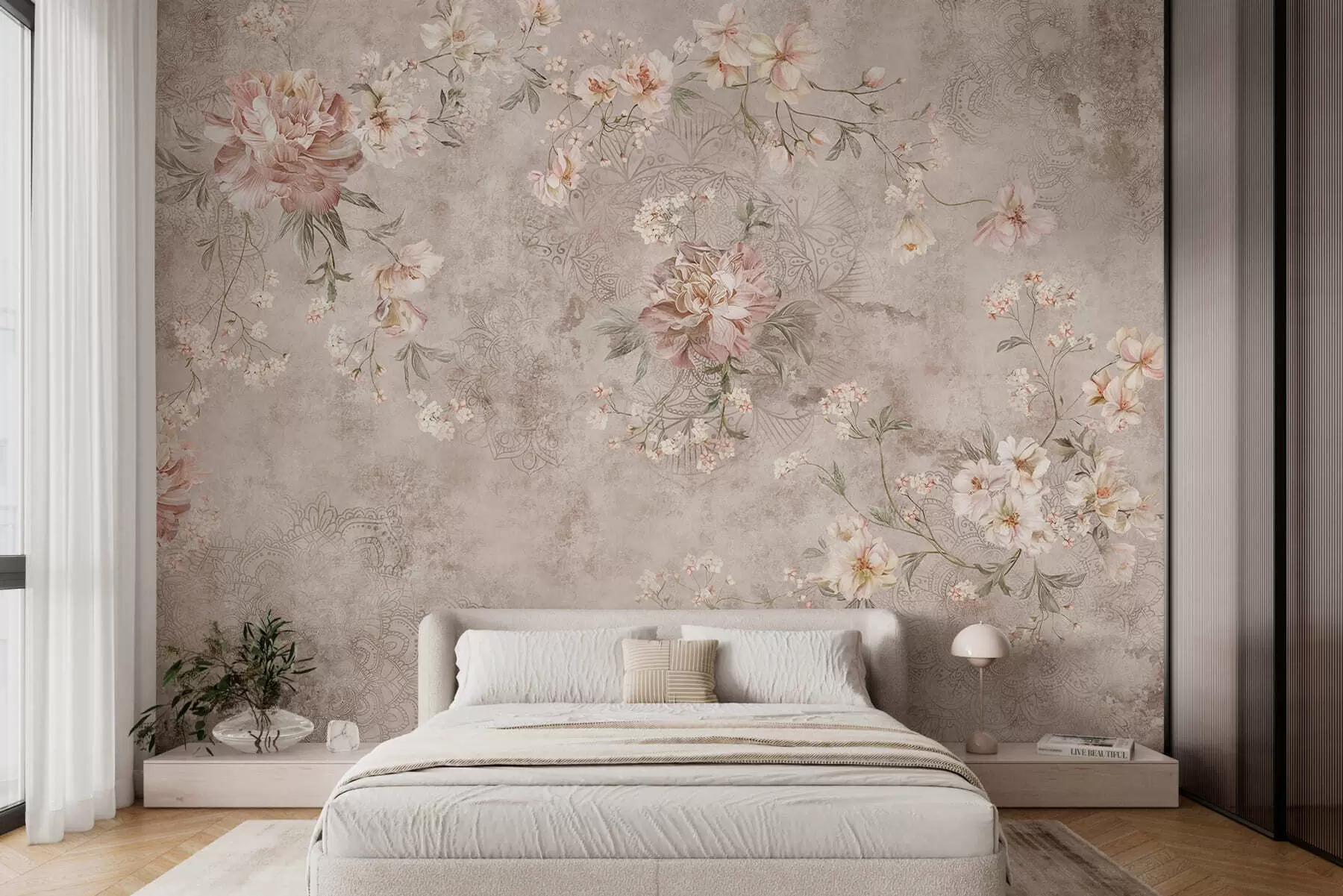 fototapet Ornament floral pe un fundal deschis, cu textură w05698