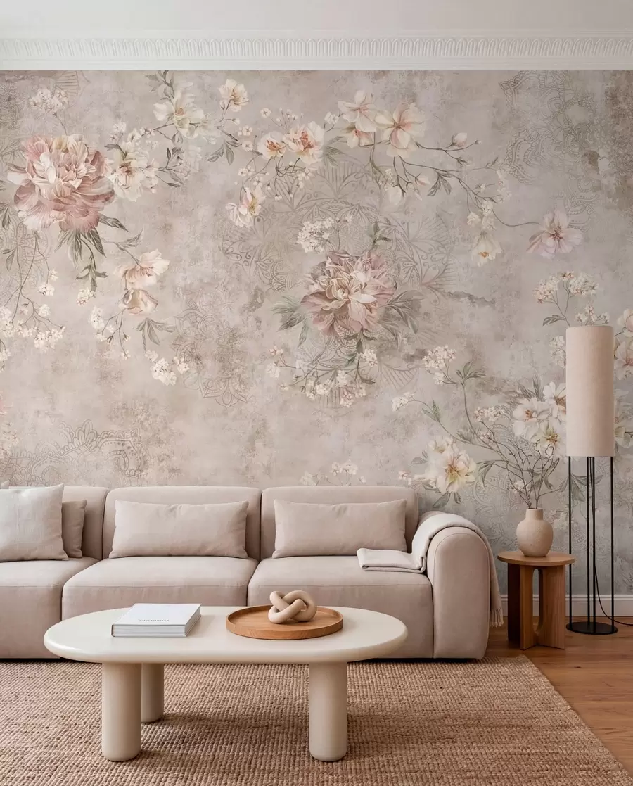 fototapet Ornament floral pe un fundal deschis, cu textură w05698