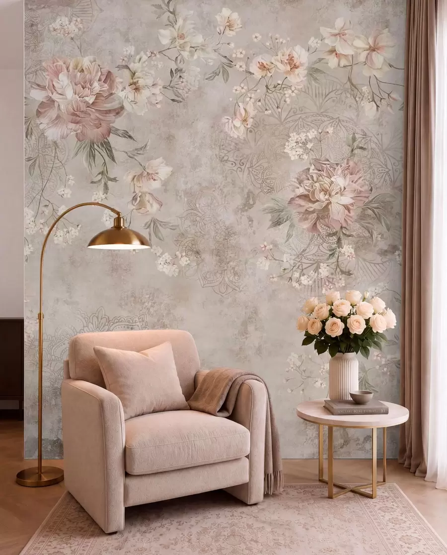 fototapet Ornament floral pe un fundal deschis, cu textură w05698