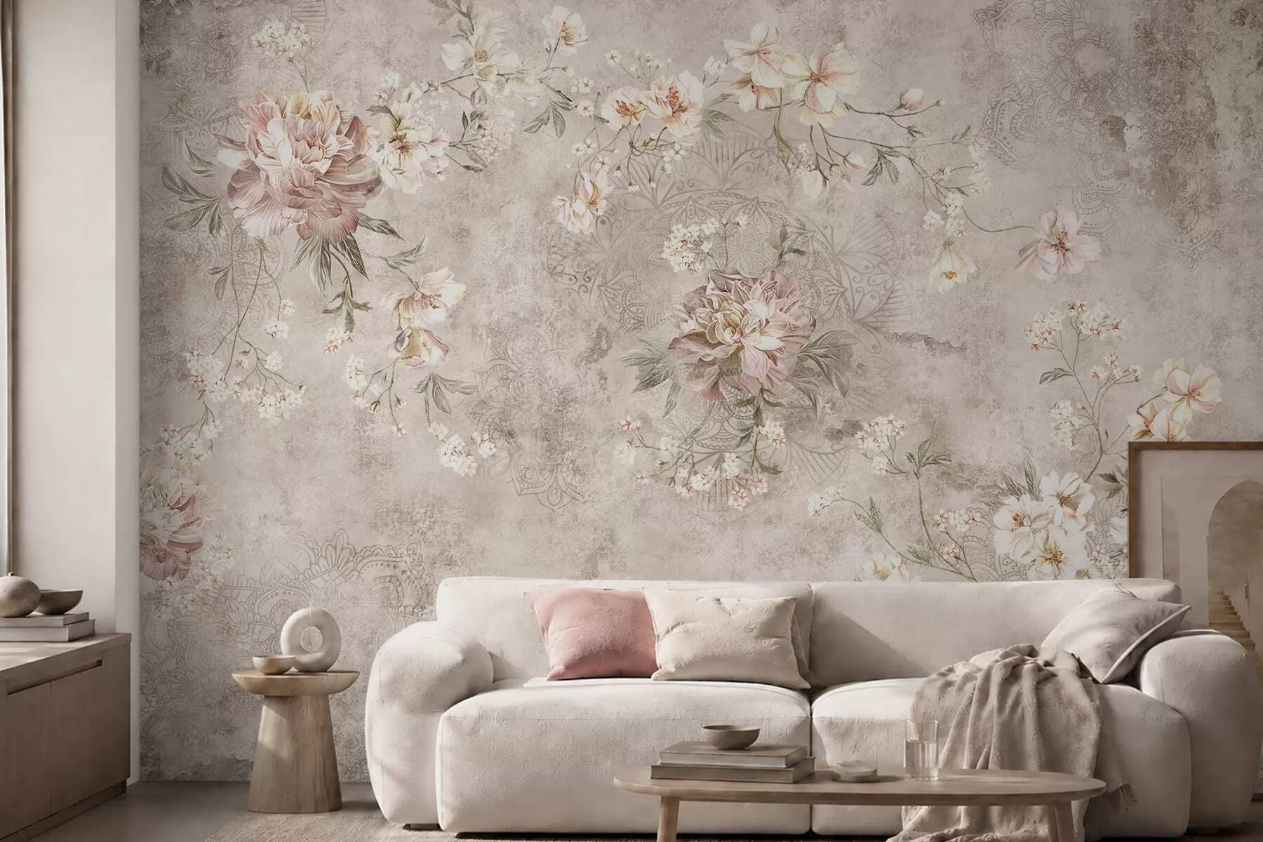 fototapet Ornament floral pe un fundal deschis, cu textură w05698