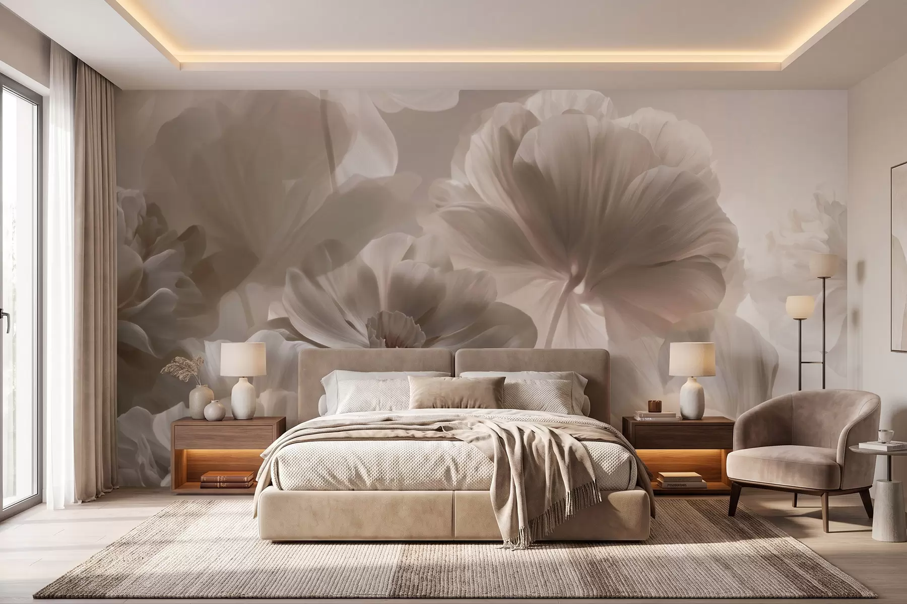 fototapet Petale de magnolie în nuanțe de crem, în stil abstract w09937