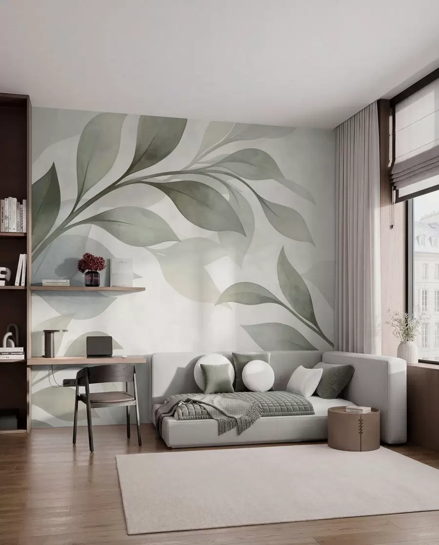 fototapet Frunze mari, în nuanțe delicate de verde și albastru w05693