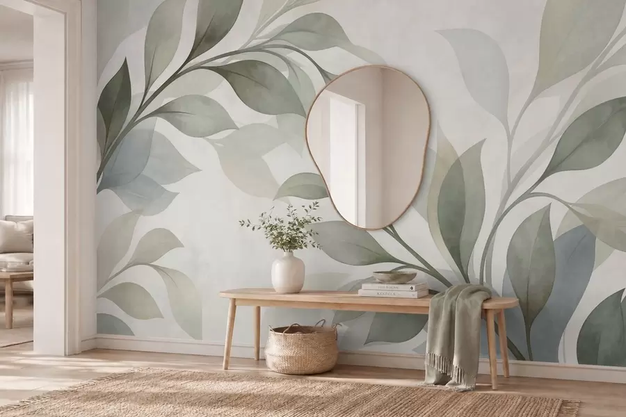 fototapet Frunze mari, în nuanțe delicate de verde și albastru w05693