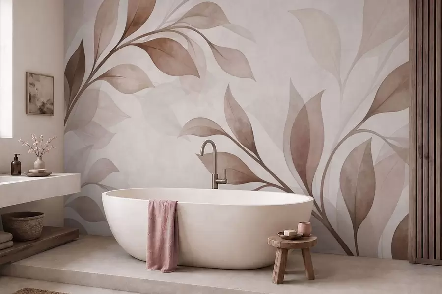 fototapet Frunze mari, în nuanțe calde de bej și maro w05693v1