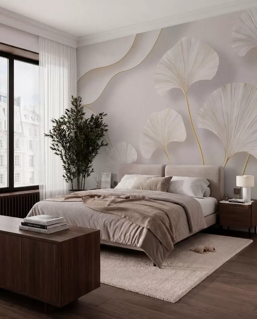 fototapet Ginkgo în tonuri de fildeș w05734