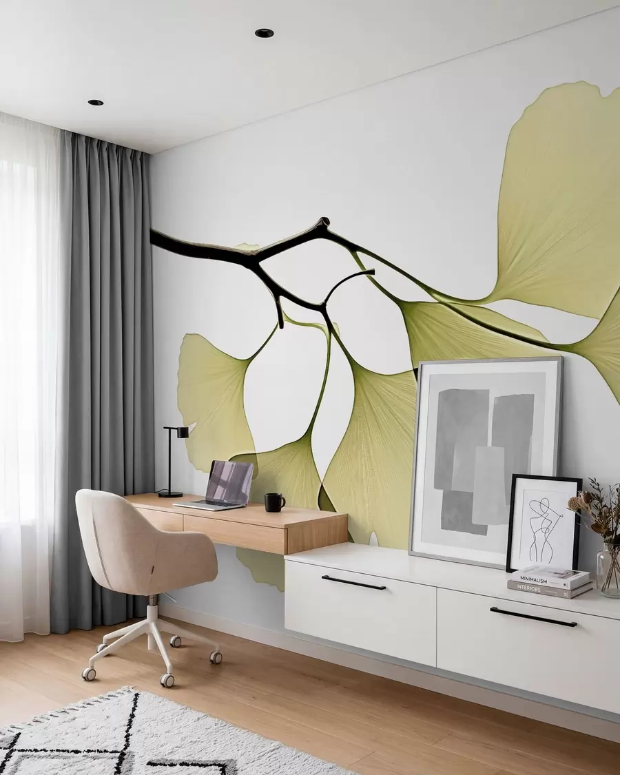 fototapet Frunze de ginkgo în formă de evantai w09968