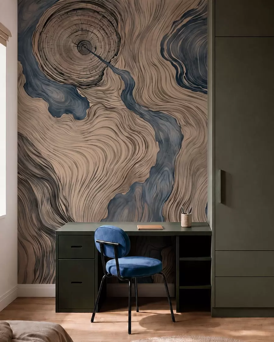 fototapet Un model abstract cu un desen liniar care imită fibrele lemnului, în nuanțe de albastru w05729v1