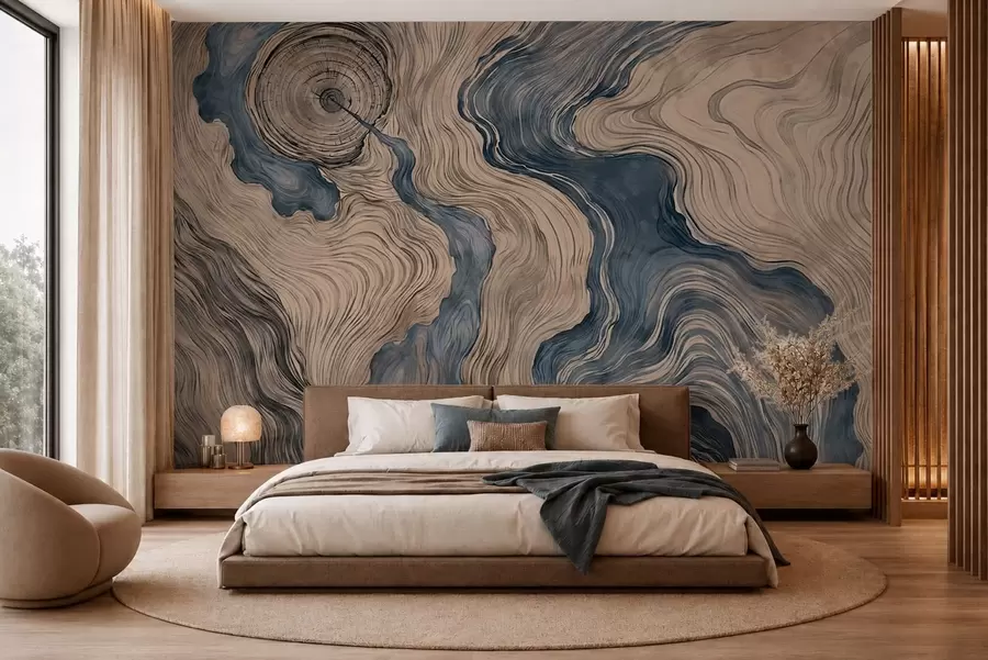 fototapet Un model abstract cu un desen liniar care imită fibrele lemnului, în nuanțe de albastru w05729v1