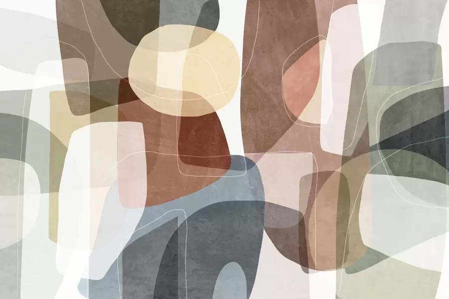 fototapet Forme abstracte în nuanțe discrete de pământ, cu linii subțiri albe și texturi suprapuse w09942v1