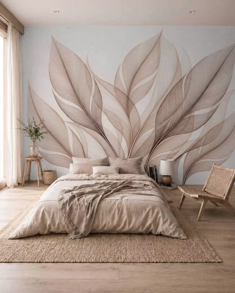 fototapet Compoziție botanică elegantă cu frunze mari stilizate w09944