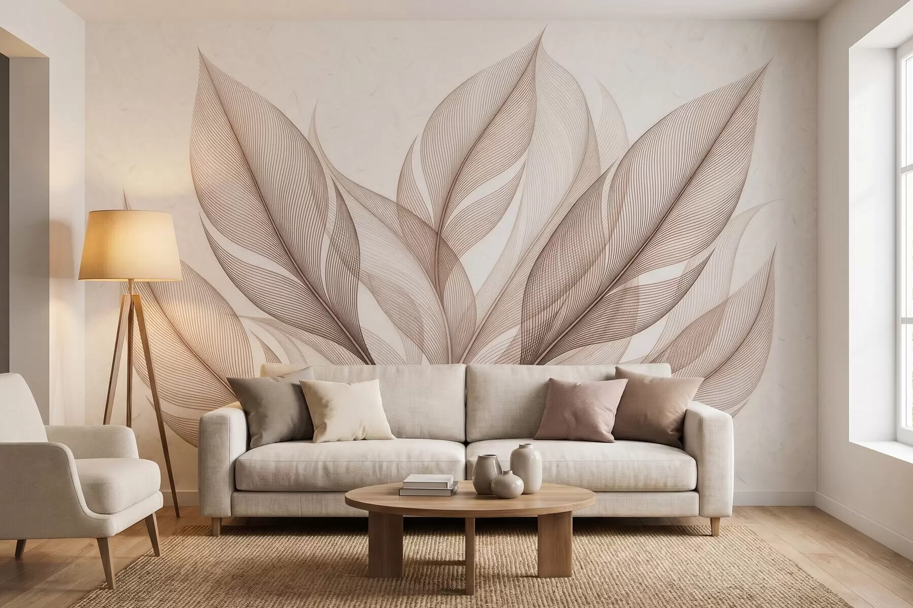 fototapet Compoziție botanică elegantă cu frunze mari stilizate w09944