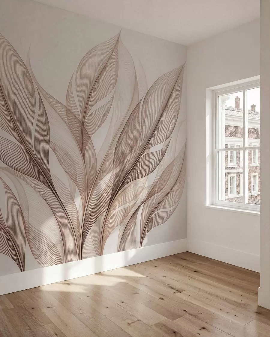 fototapet Compoziție botanică elegantă cu frunze mari stilizate w09944