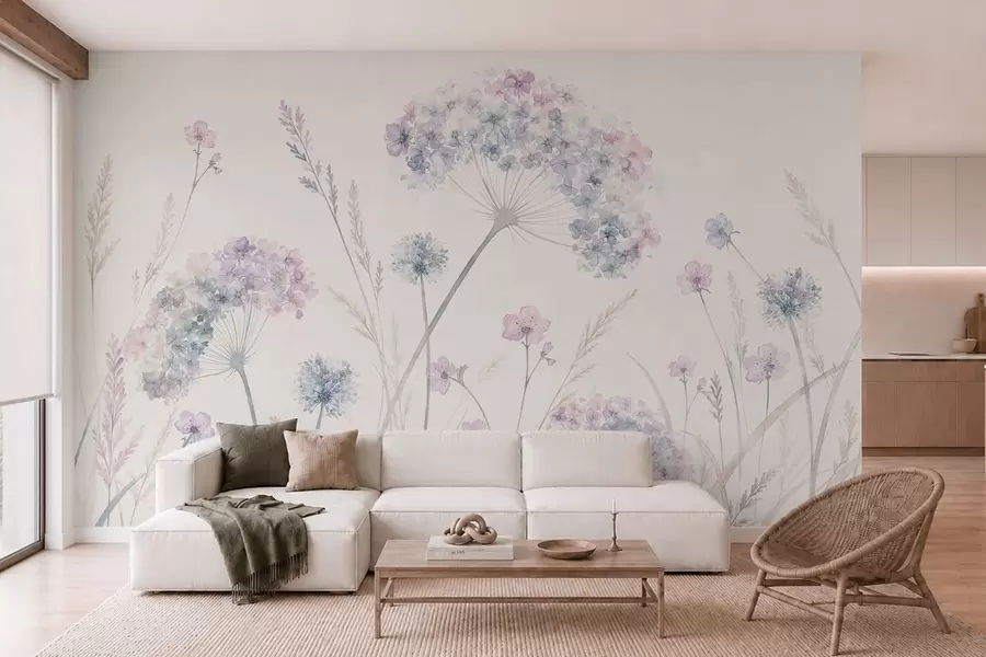 fototapet Flori de câmp în nuanțe delicate de albastru și liliac w05731